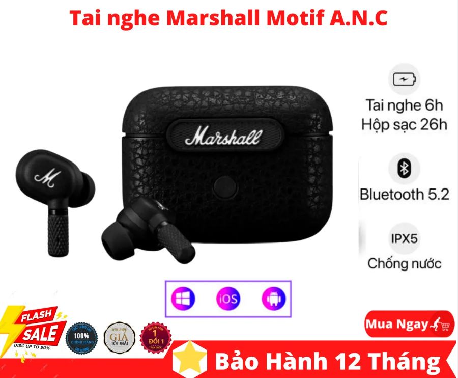 Tai Nghe Không Dây Marshall Motif A.N.C , Chống Ồn Chủ Động Anc