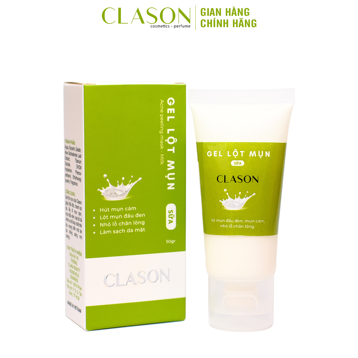 Gel lột mụn sữa Clason giúp Lột mụn đầu đen, mụn cám toàn mặt tận gốc, làm sạch da mặt, thu nhỏ lỗ chân lông dạng tuýp 50gr