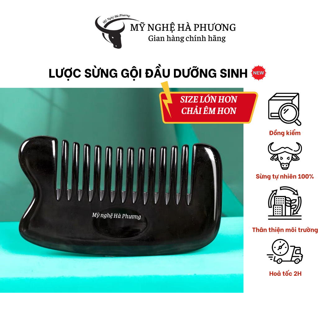 Lược sừng gội đầu dưỡng sinh - Mỹ nghệ Hà Phương, lược massage,chải tóc,day huyệt,chải thông kinh lạc