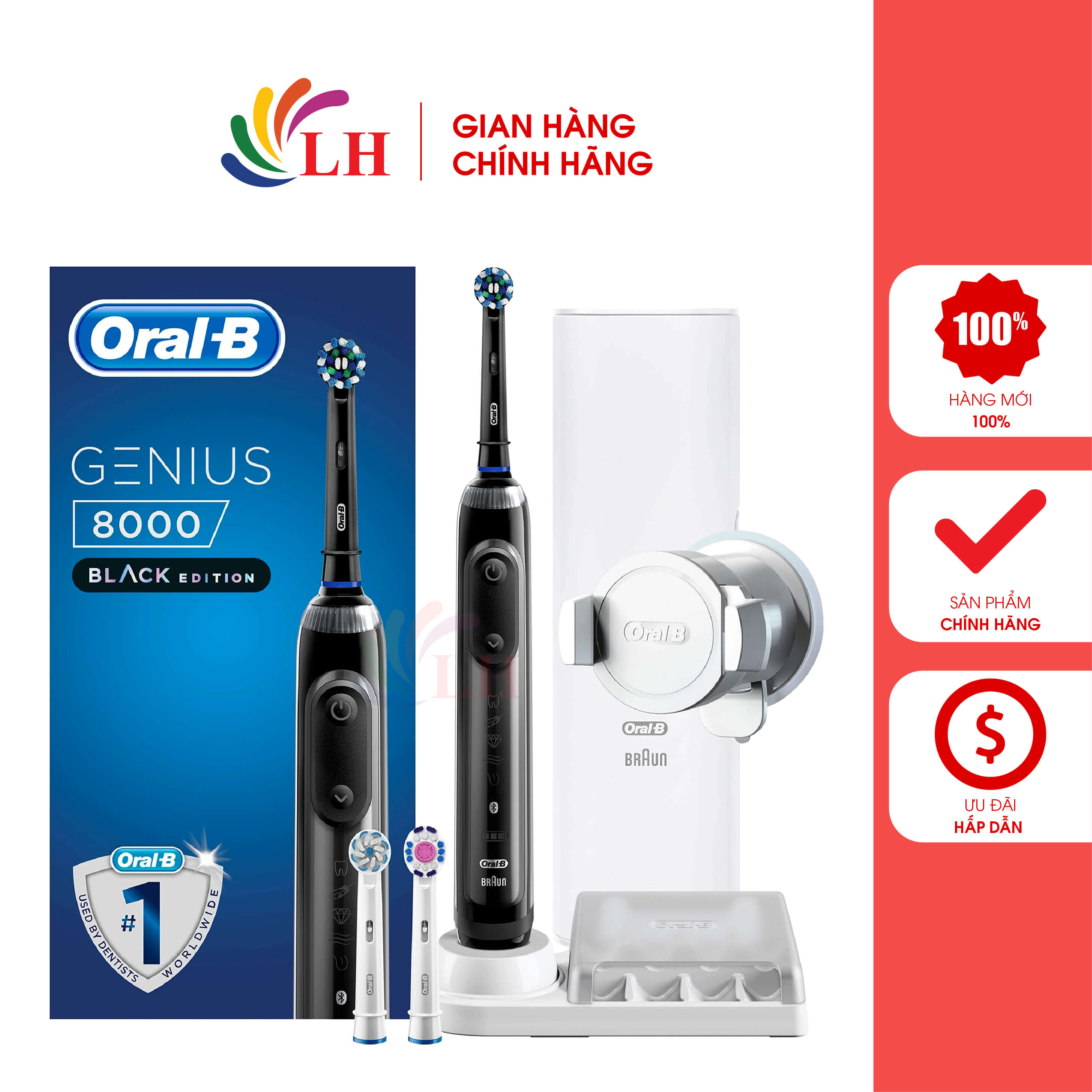 Bàn chải điện Oral-B Genius 8000 - Tính năng 3D Action, có 6 chế độ đánh răng, tay cầm chống nước