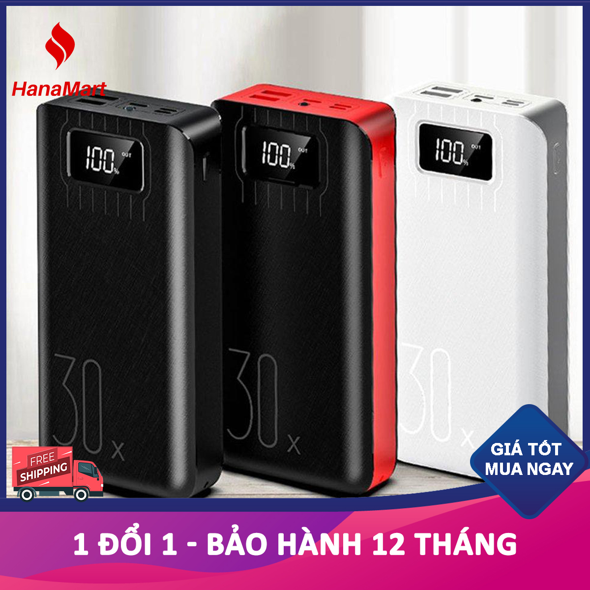 Sạc dự phòng cho tai nghe bluetooth điện thoại thông minh loa bluetooth quạt mini - Sạc nhanh với dung lượng lớn 30.000mAh - Mã giảm giá PB30X- HanaMart