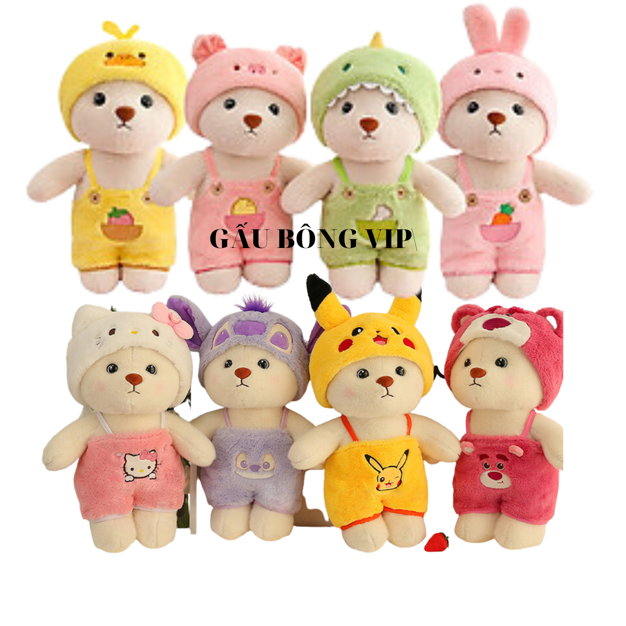 Gấu bông Lena cosplay, Gấu teddy mặt yếu dâu, áo mũ có thể cởi ra được