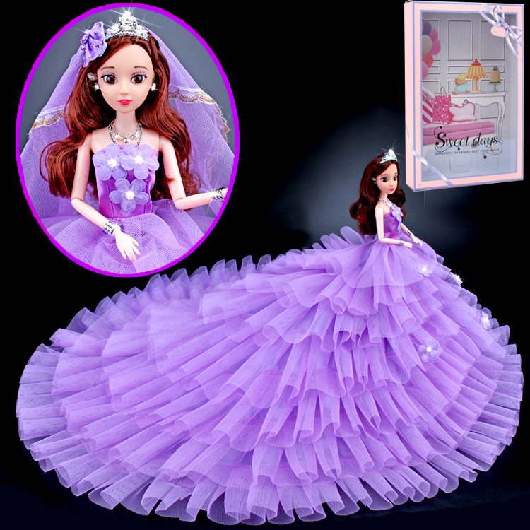 Búp Bê Cô Dâu Xòe Tầng Tím ( Có Hộp) Tặng Phụ Kiện 08 Món + 3 Váy Ngắn