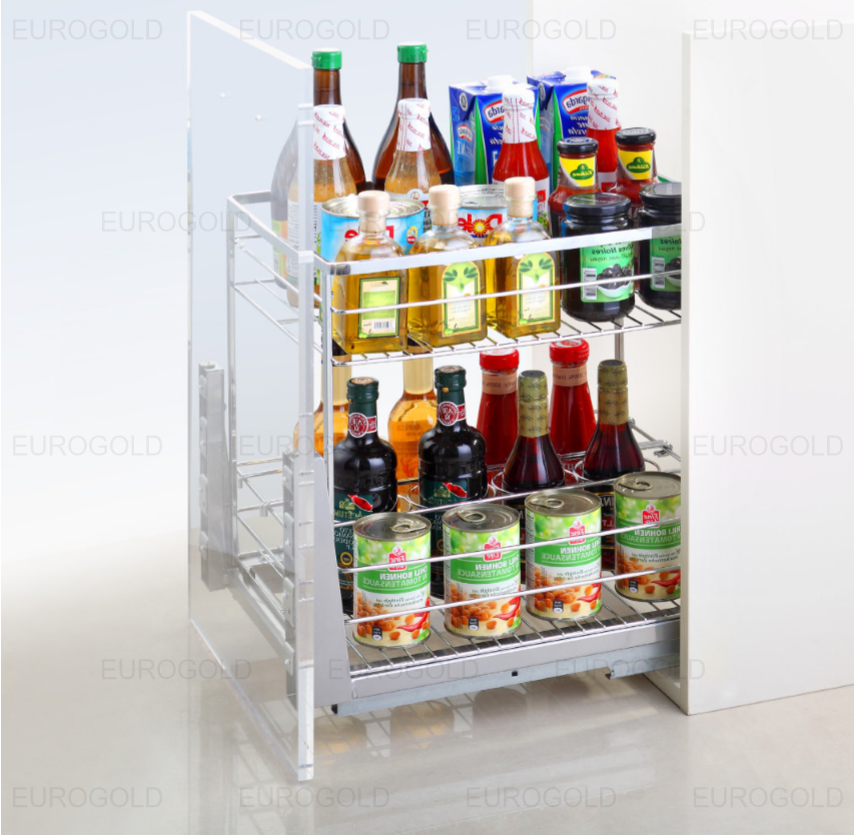 Giá gia vị inox nan vuông, ray giảm chấn Eurogold