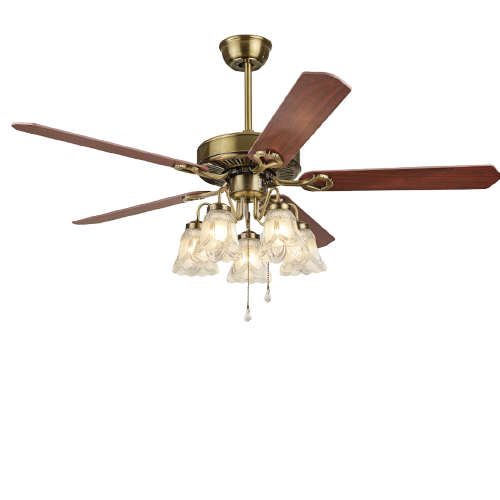 Quạt Trần Đèn Chùm QX1330G cánh gỗ - Quạt trần đèn phòng khách sang trọng 5 cánh gỗ sải cánh 132cm