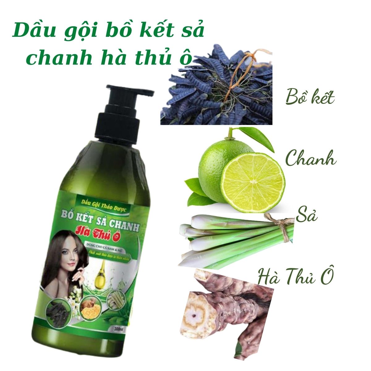 Dầu gội đầu thảo dược bồ kết sả chanh hà thủ ô 300ml