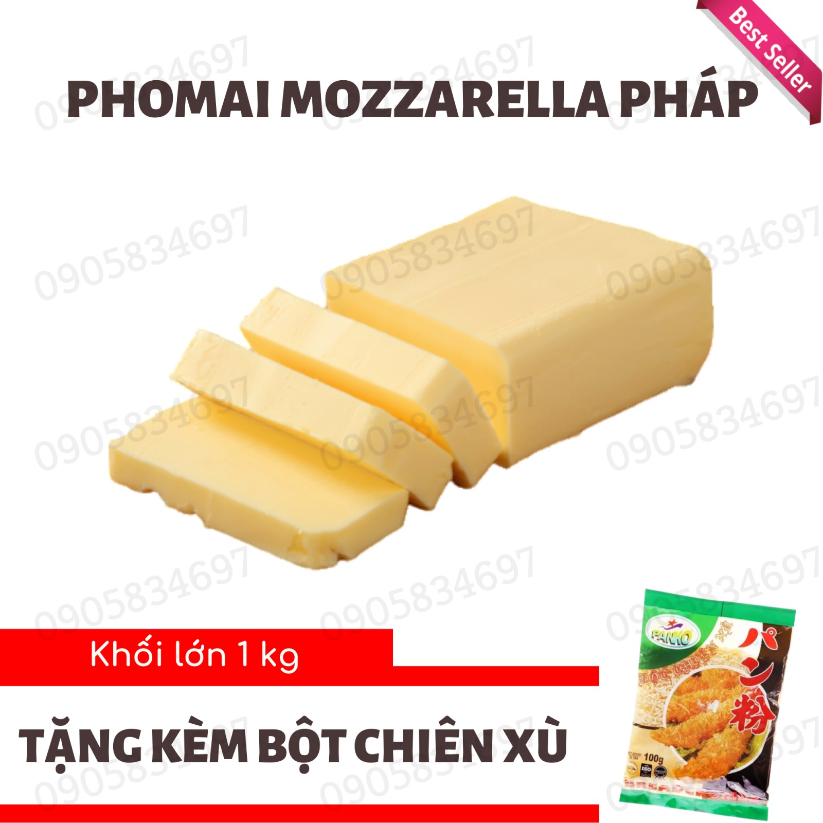 [SIÊU RẺ] Phô Mai Mozzarella Pháp KHỐI LỚN 1KG - DATE 12/2023 [TẶNG KÈM BỘT CHIÊN XÙ PANKO]