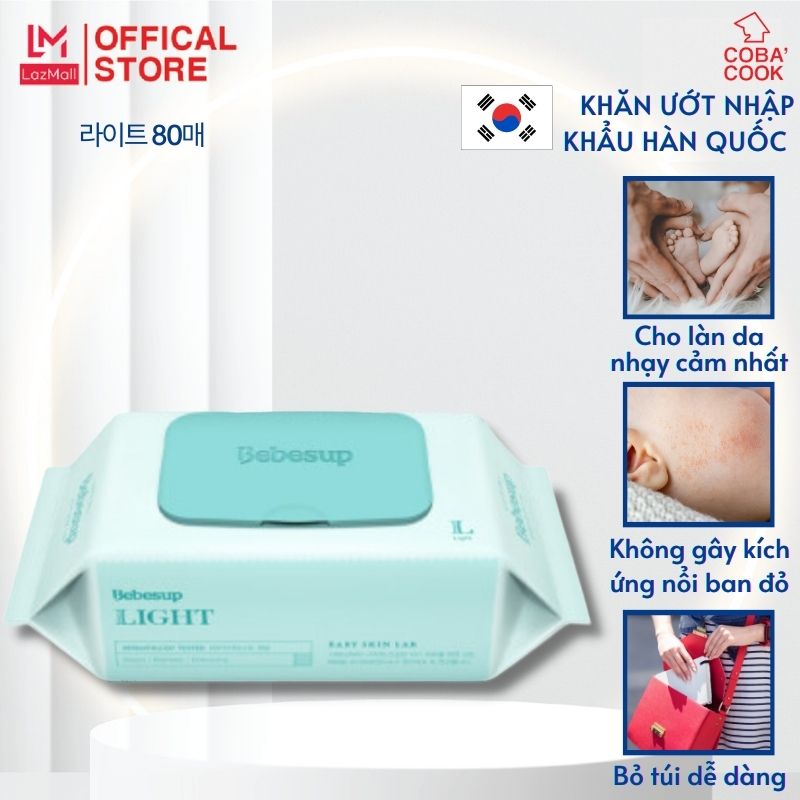 Khăn giấy ướt đa năng Hàn Quốc gói lớn 80 tờ- Light 80