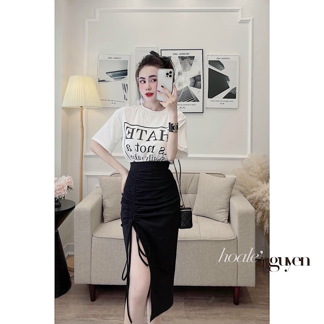 Set váy xẻ vạt và chân váy thời trang siêu cute WVNAUY60