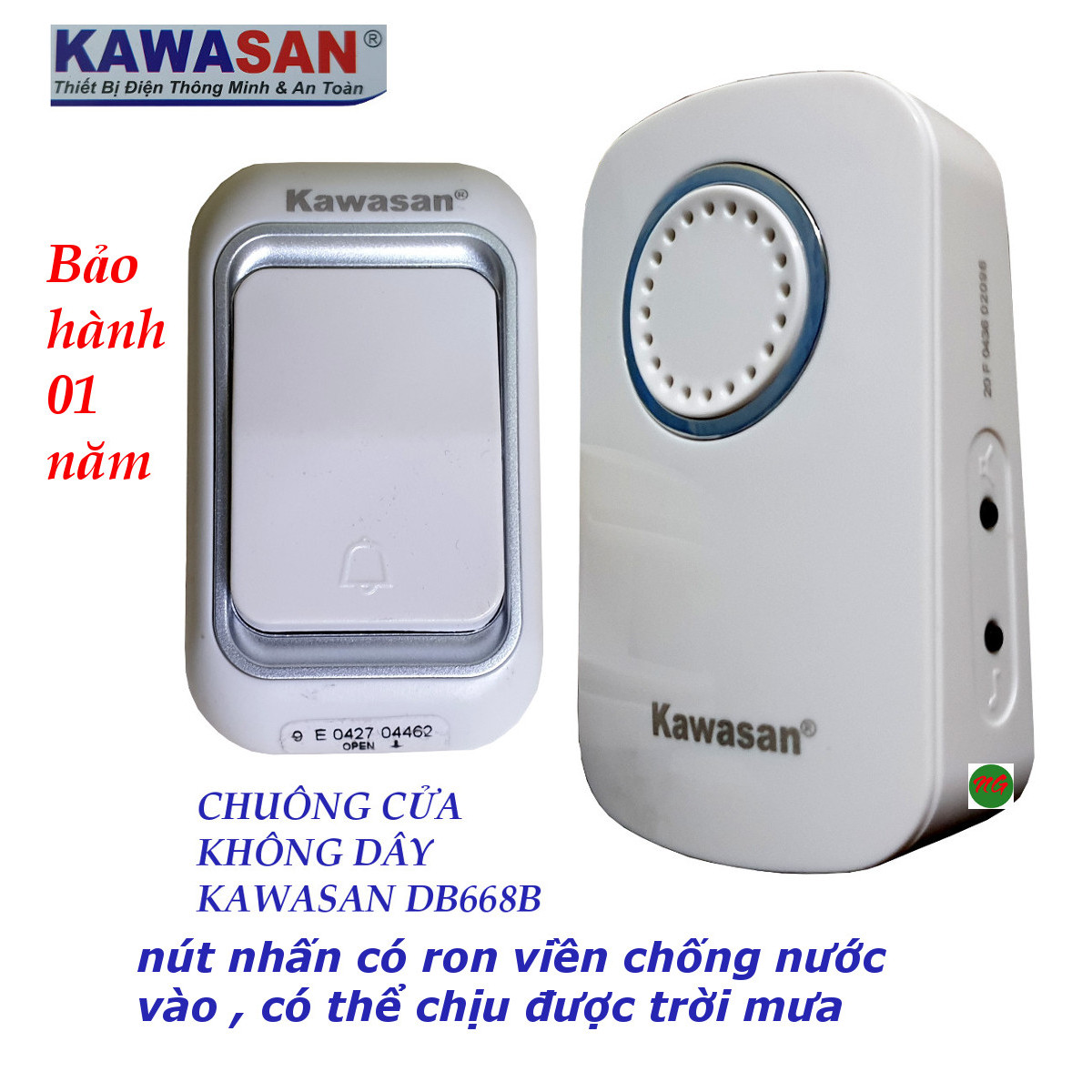 Chuông cửa không dây chống nước KAWASAN DB668B - nút nhấn có ron chống nước vào - tích hợp thêm được chuông hoặc nút ấn hoặc remote
