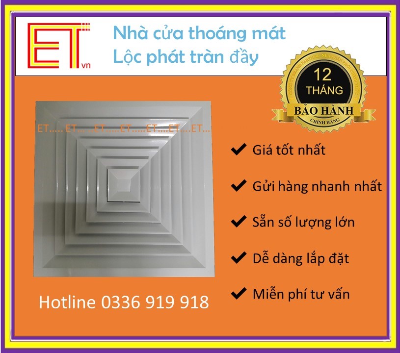 Cửa khuếch tán 450x450, Cửa gió, Miệng gió , Vỉ gió cho điều hòa âm trần, bảo hành 12T