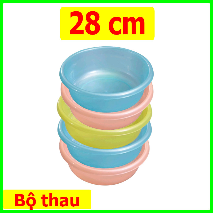Bộ  5 thau nhựa SIZE 28 cm. Màu ngẫu nhiên
