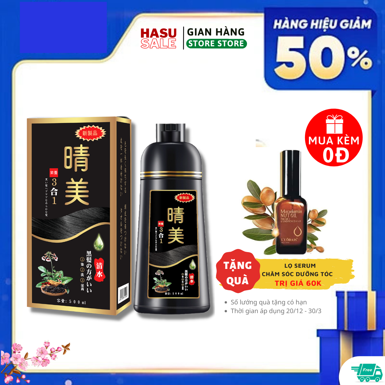 [Kèm quà tăng] Dầu Gội Nhuộm Tóc Nhật Bản Dung Tích 500ml