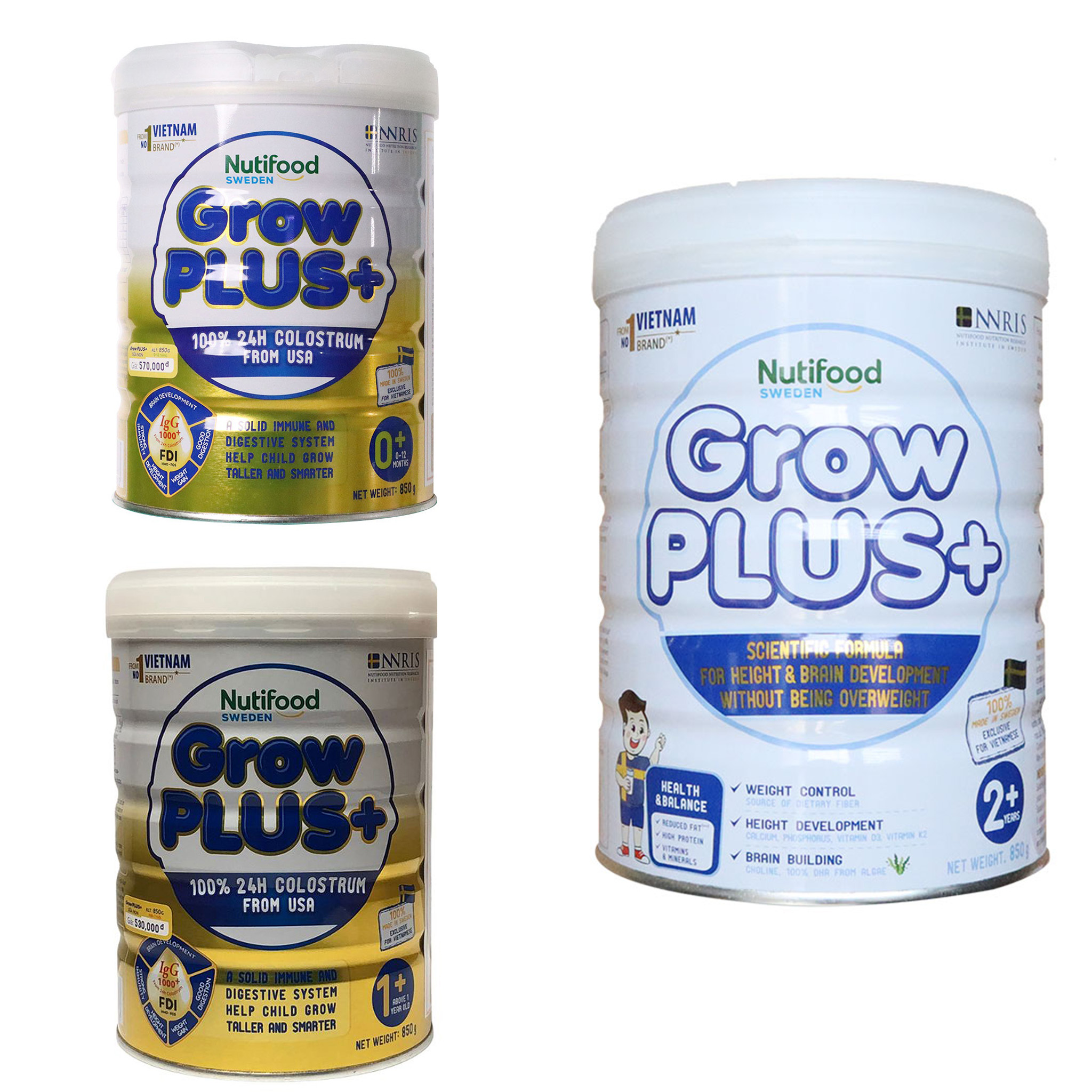 Combo 2 hộp sữa bột nutifood thụy điển grow plus+ 2+/grow plus+ 100% sữa non 24h colostrum từ mỹ số 0+/1+ hộp 800/850g