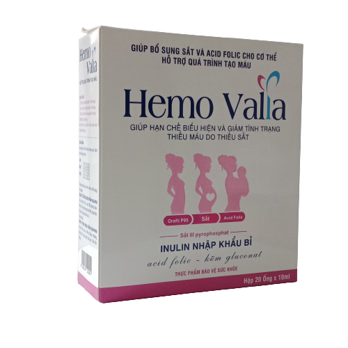 TPBVSK BỔ MÁU HEMO VALIA - HỘP 20 ỐNG - BỔ SUNG ACID FOLIC VÀ VITAMIN CHO CƠ THỂ LÀM GIẢM TÌNH TRẠNG THIẾU MÁU
