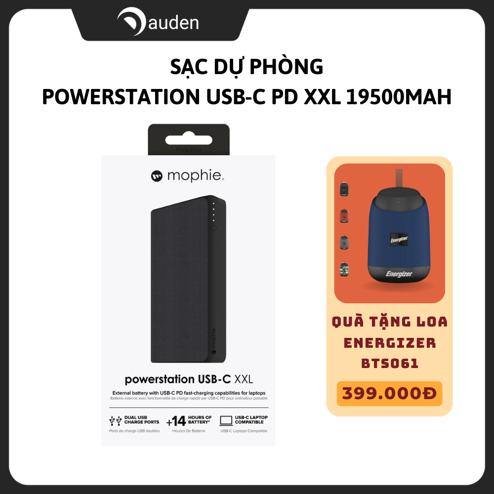 Sạc Dự Phòng Mophie Powerstation USB-C Power Delivery XXL 19500mAh 4132 - Dâu Đen Store