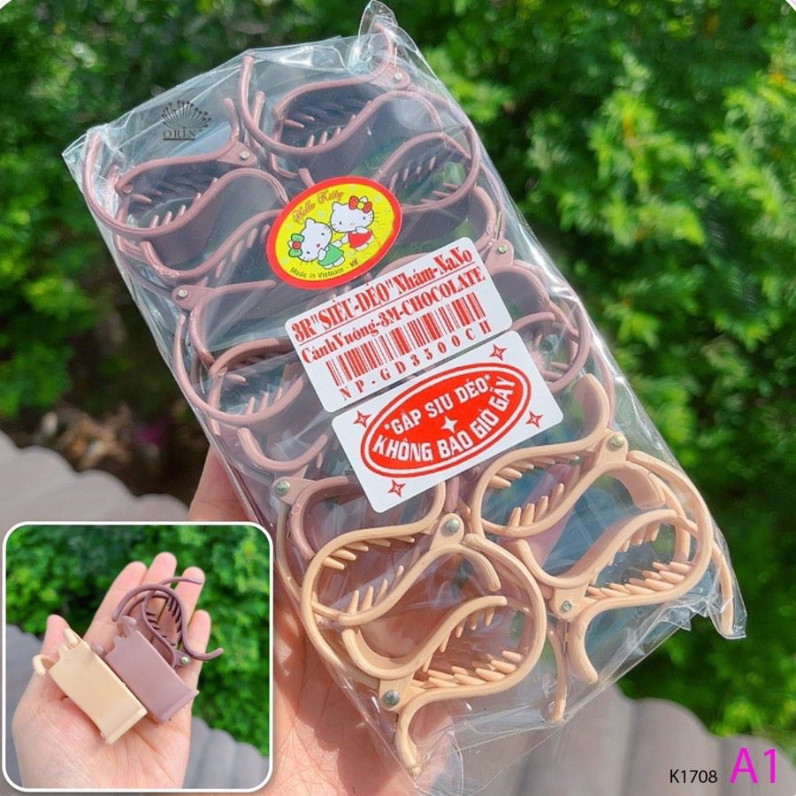 Set 12 kẹp tóc càng cua 3 răng nhám màu socola, trà sữa hot trend