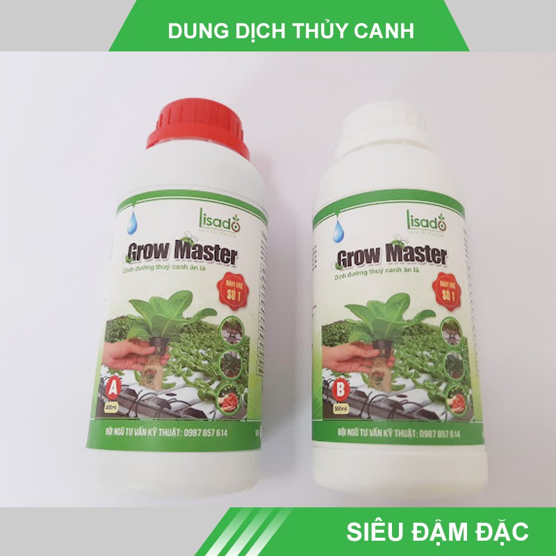 Bộ dung dịch thủy canh Grow Master cho rau ăn lá (bộ 2 chai, mỗi chai 500 ml) siêu đậm đặc (Lisado Việt Nam)