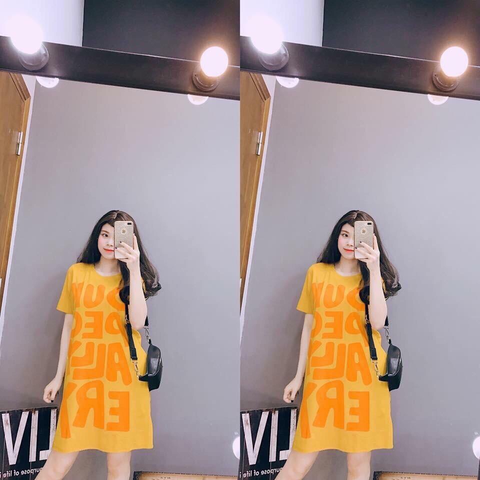[HCM]Đầm suông phối chữ dáng rộng dài - DA430 - màu vàng