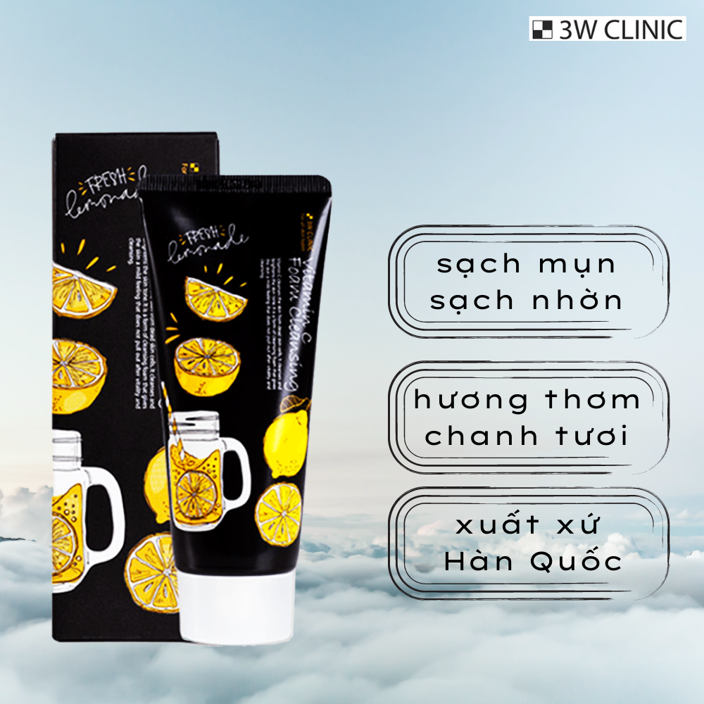 Sữa Rửa Mặt Dưỡng Trắng Sáng Da Chiết Xuất Chanh 3W Clinic Vitamin C Foam Cleansing 100ml