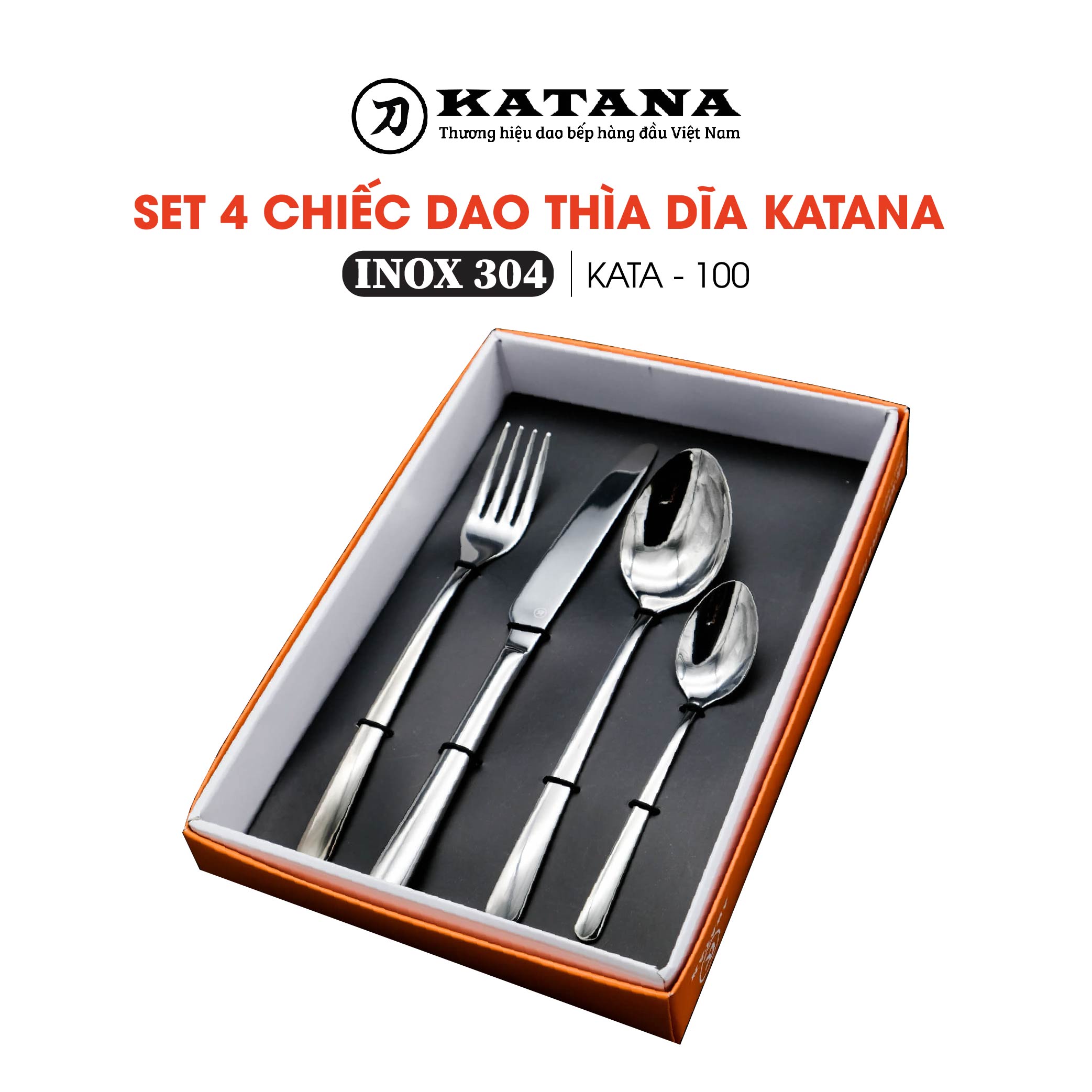 Bộ dao thìa dĩa KATANA inox 304 chống gỉ chống nhiễm chì - Set 4 và set 16 - Thìa súp - Thìa trà - Dĩa ăn - Dao bít tết inox cao cấp an toàn cho sức khỏe - hộp thìa dĩa thương hiệu KATANA Việt Nam