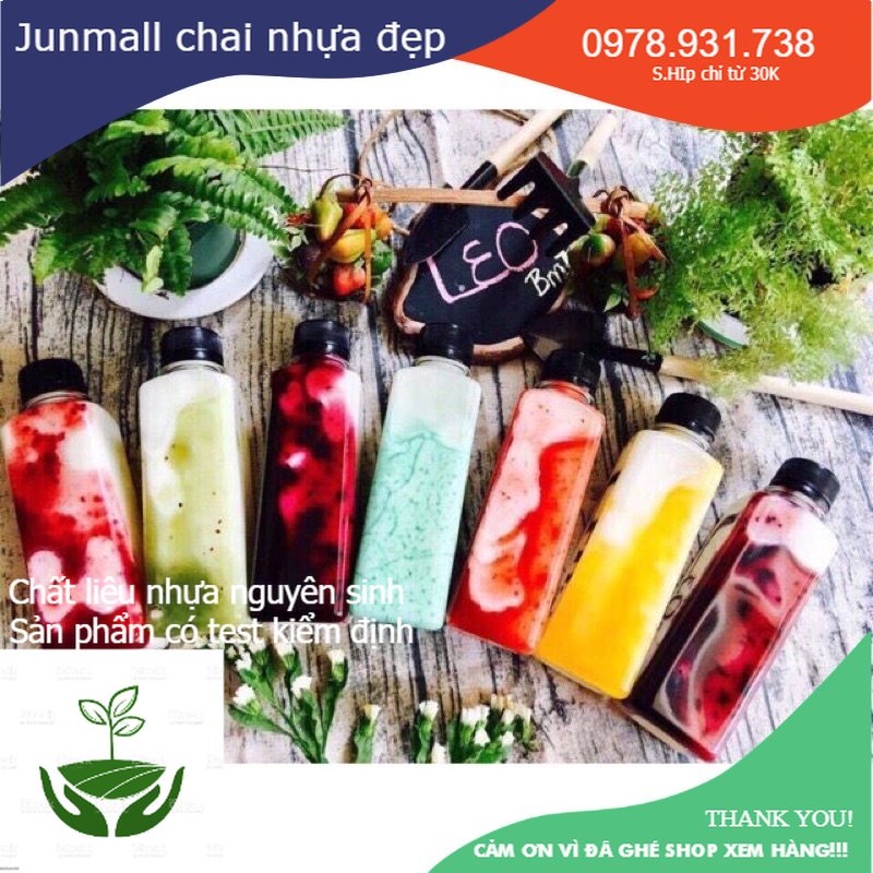 100 chai nhựa đựng vuông trà sữa 330ml kèm nắp đen 330ml