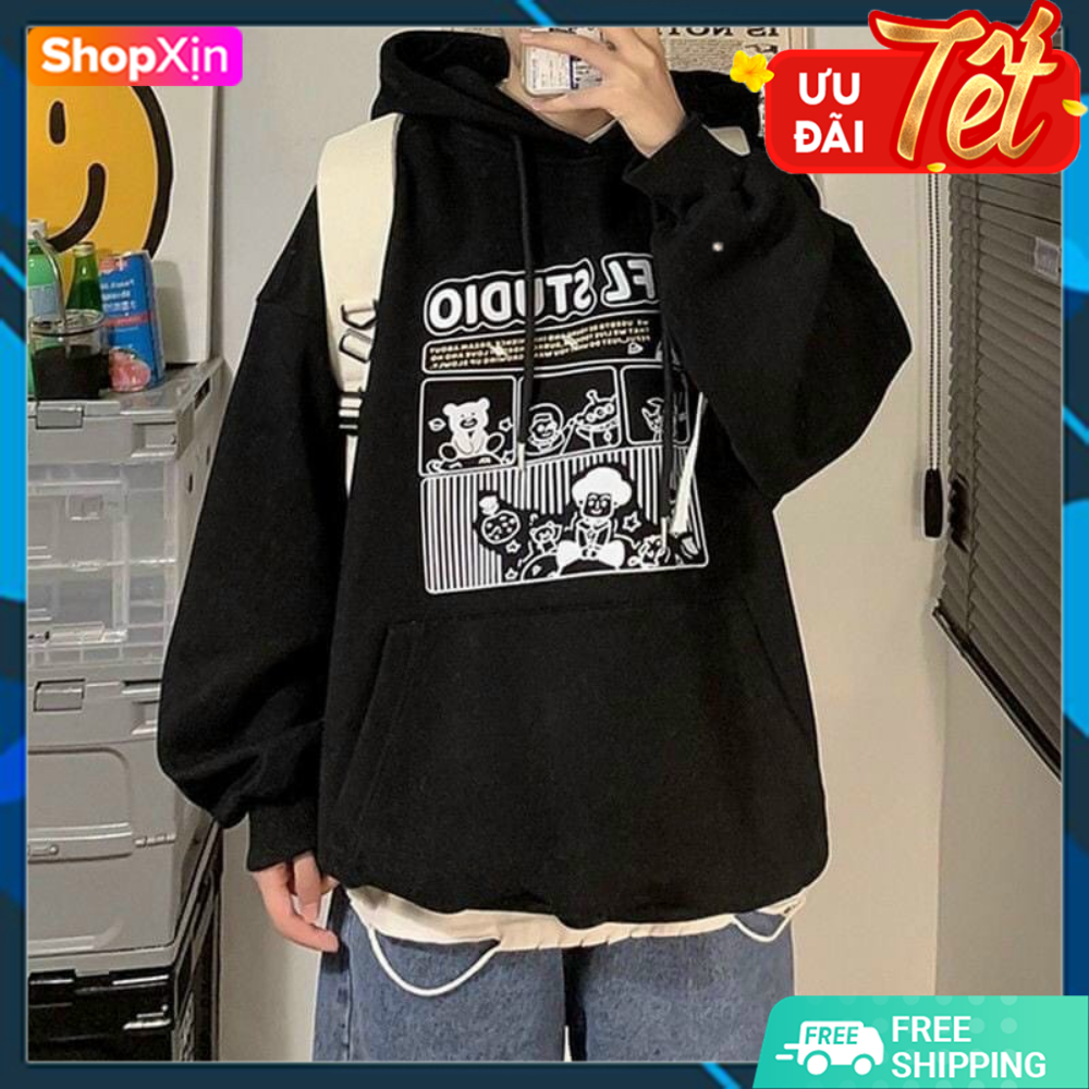 Áo khoác Hoodie nam nữ in hình gấu form đẹp, áo hoodie mẫu trơn chui đầu có nón 2 lớp dày dặn.