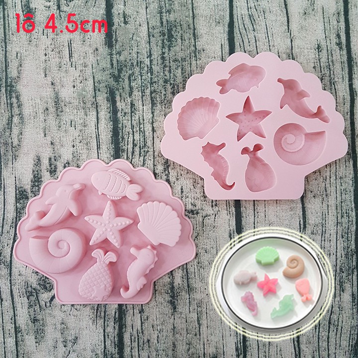 Khuôn silicon động vật biển Cá Ốc Sò mẫu 2 làm rau câu pudding socola
