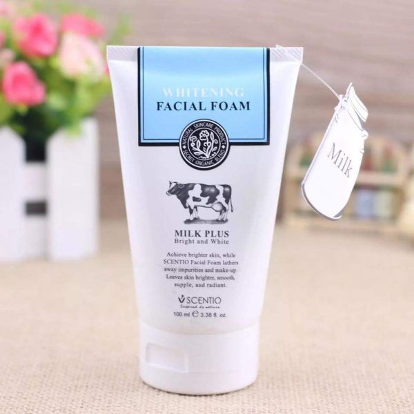 Sữa rửa mặt con bò milk plus whitening q10 facial foam scentio, rửa mặt trắng da 100ml chính hãng thái lan