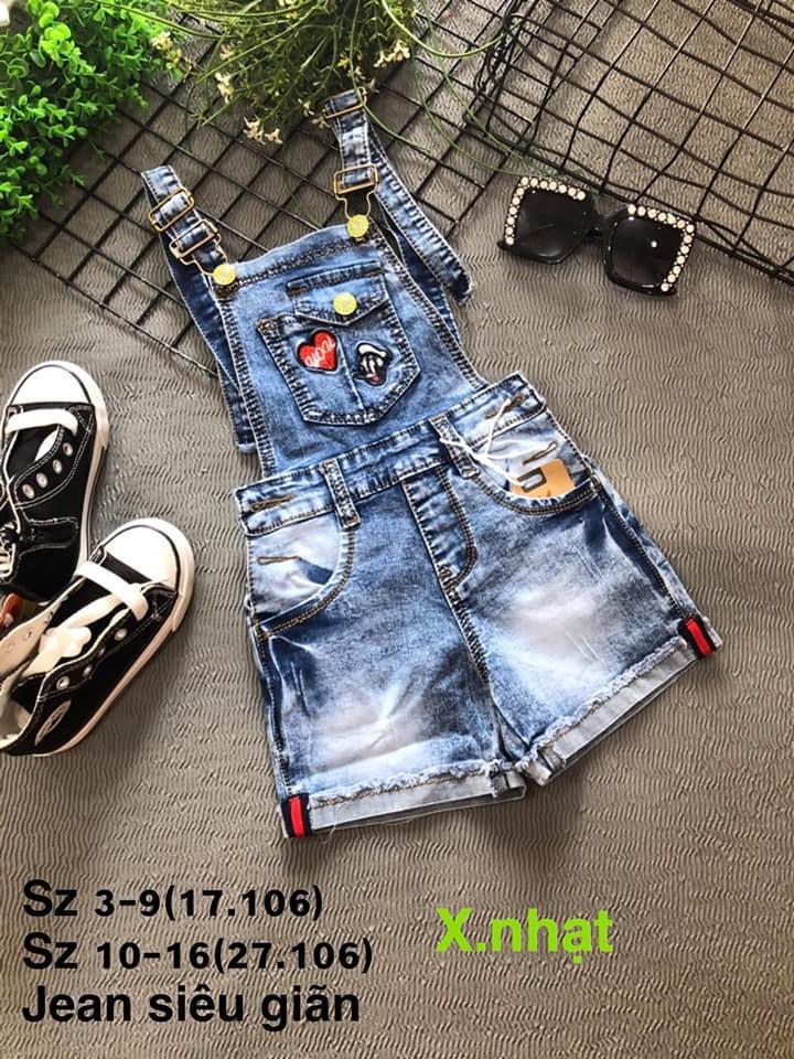 Yếm jean đùi bé gái, chất jean mềm co giãn cực đẹp 18-39Kg - Hàng VNXK