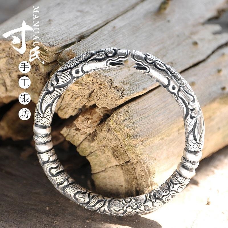 ۩ 99 sterling high-grade embossed all old nine dragon bracelet door comment with personality relief grain heirloom