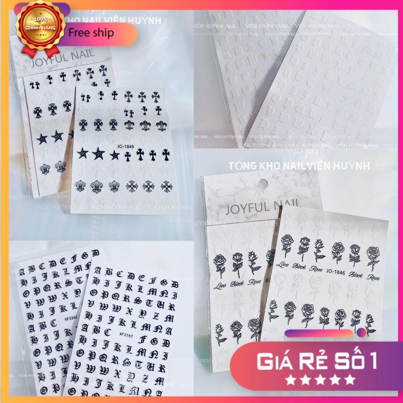 Sticker hoa hồng trắng đen hình dán móng nail