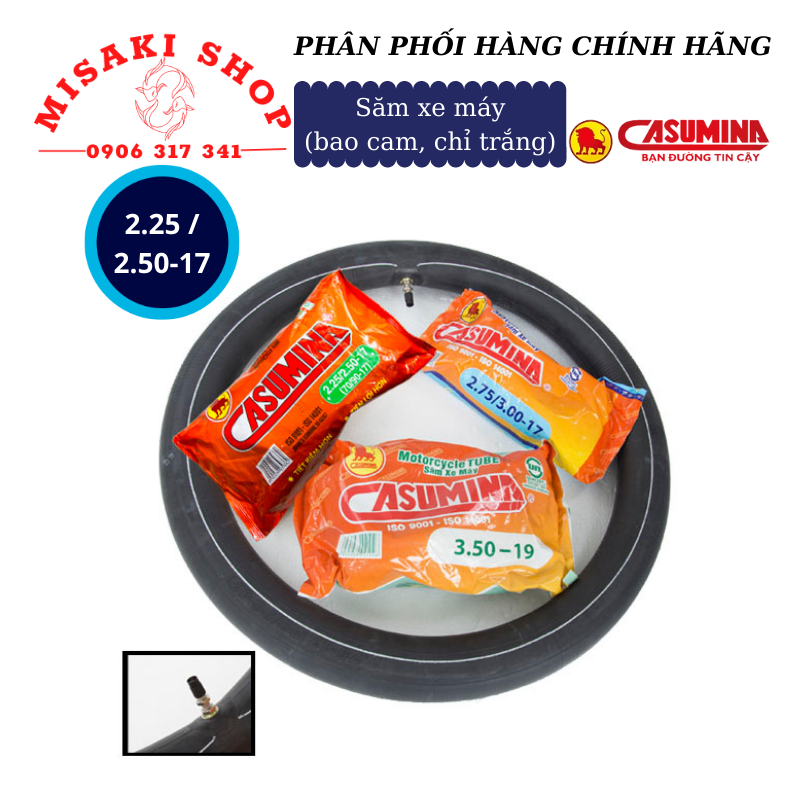 Săm xe máy bao cam chỉ trắng 2.25 / 2.50-17 & 2.75 / 3.00-17 | casumina chính hãng