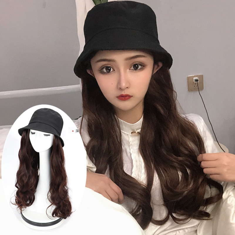 Tóc giả gắn mũ tai bèo đen xoăn 😍FREESHIP😍 tóc nón giả, mũ tóc giả tặng lưới chụp, tóc giả nữ