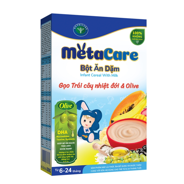 Bột ăn dặm Metacare Gạo trái cây nhiệt đới & Olive (200g)