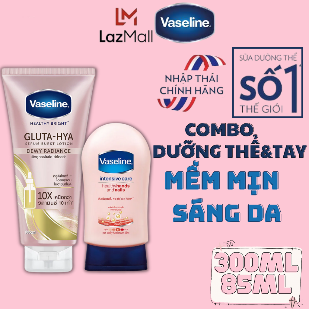 Dưỡng Thể Vaseline Trắng Da Gluta Hya Dưỡng Sáng Cấp Ẩm Đêm Và Kem Dưỡng Da Tay Mềm Mịn Vaseline - Dưỡng Thể Vaseline 10X - Dưỡng Thể vaseline Dưỡng Trắng Chính Hãng - Vaseline Dưỡng Thể Chính Hãng