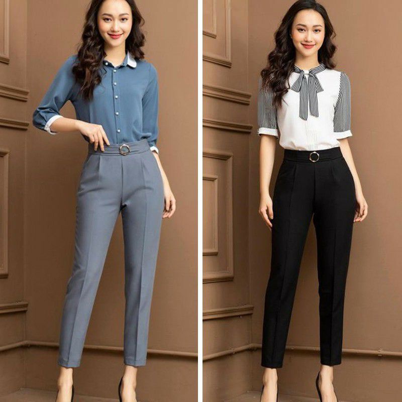 Quần tây âu công sở nữ lưng cao,khóa sườn - Dáng quần baggy - Chất vải tuyết mưa mềm mịn - Phối đai cực xinh