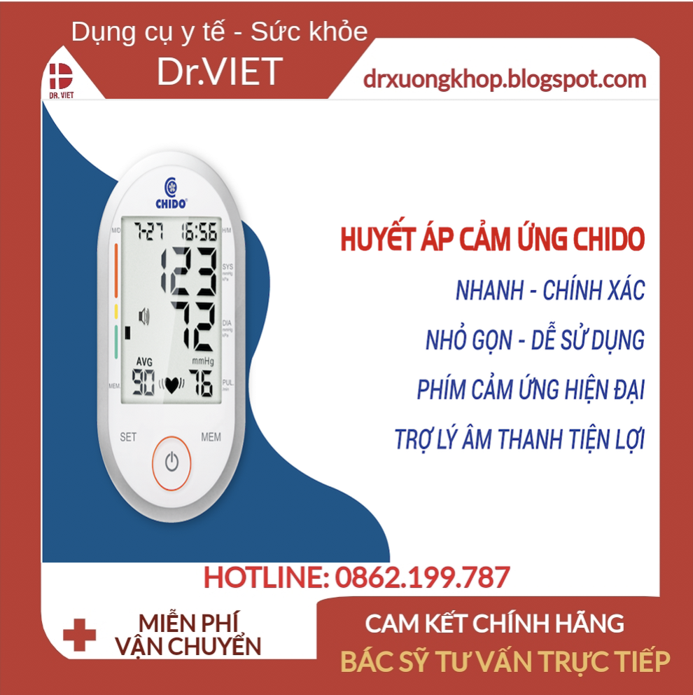 [HCM]Máy Đo Huyết Áp Bắp Tay Chido Công Nghệ Nhật Bản có adapter-Bảo hành 1 đổi 1 trong 2 năm- Hỗ trợ theo dõi huyết áp và nhịp tim tự động Bộ nhớ lưu trữ 90 lần đo tự động ghi nhớ kết quả đo và so sánh kết quả theo WHO