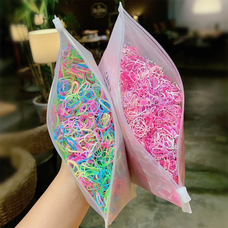 Túi 1000/2000 dây su cột tóc nhỏ tiện lợi - Túi zip 1000 dây chun cột tóc nhiều màu cho bé