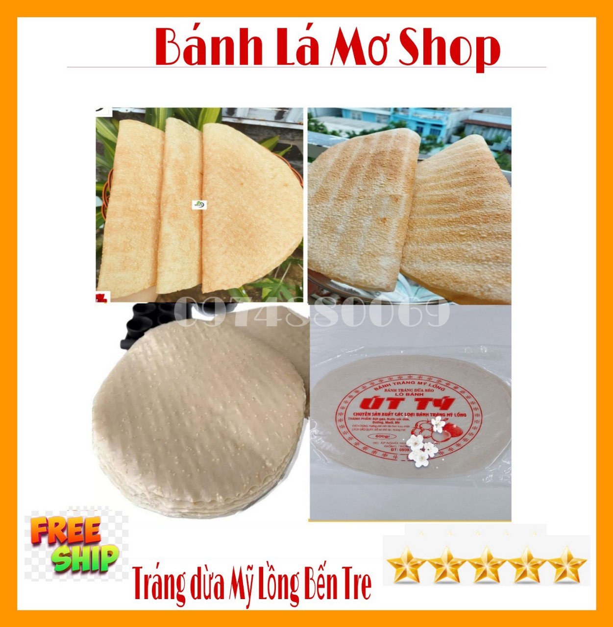 (Freeship) Bánh tráng cốt dừa Mỹ Lồng Bến Tre loại đặc biệt túi 10 bánh