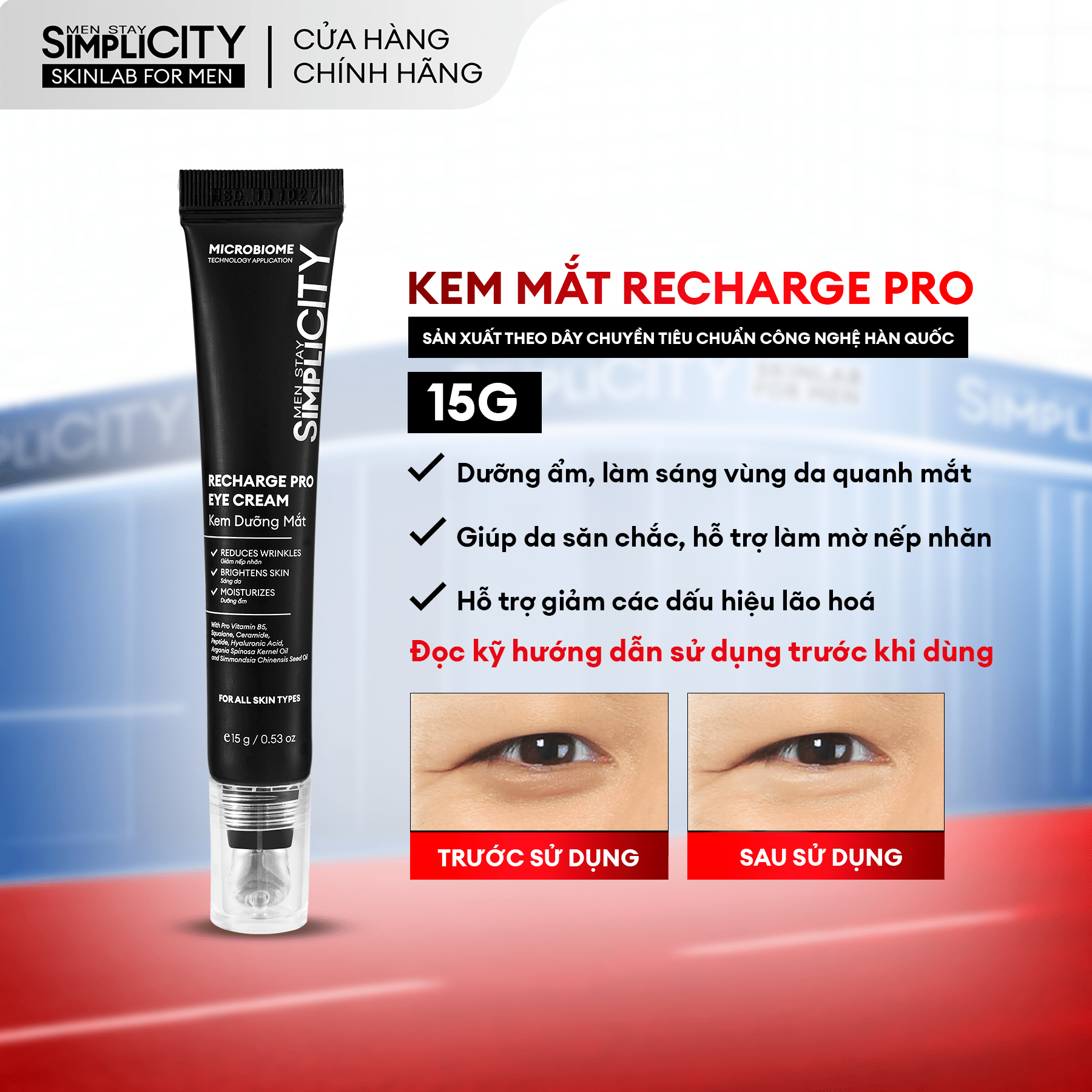 Kem mắt cho nam dưỡng sáng, ngừa quầng thâm và nếp nhăn Men Stay Simplicity Recharge Pro 15g