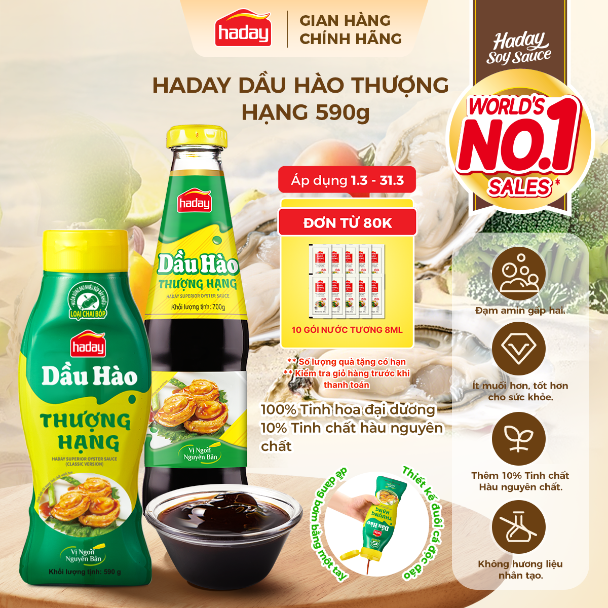 Dầu hào thượng hạng Haday chai 700g/590g nấu món xào, ướp thịt nướng BBQ
