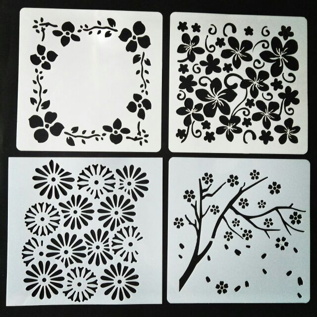 Bộ 4 Khuôn Vẽ Mika Dẻo Hình Hoa Lá 13*13Cm