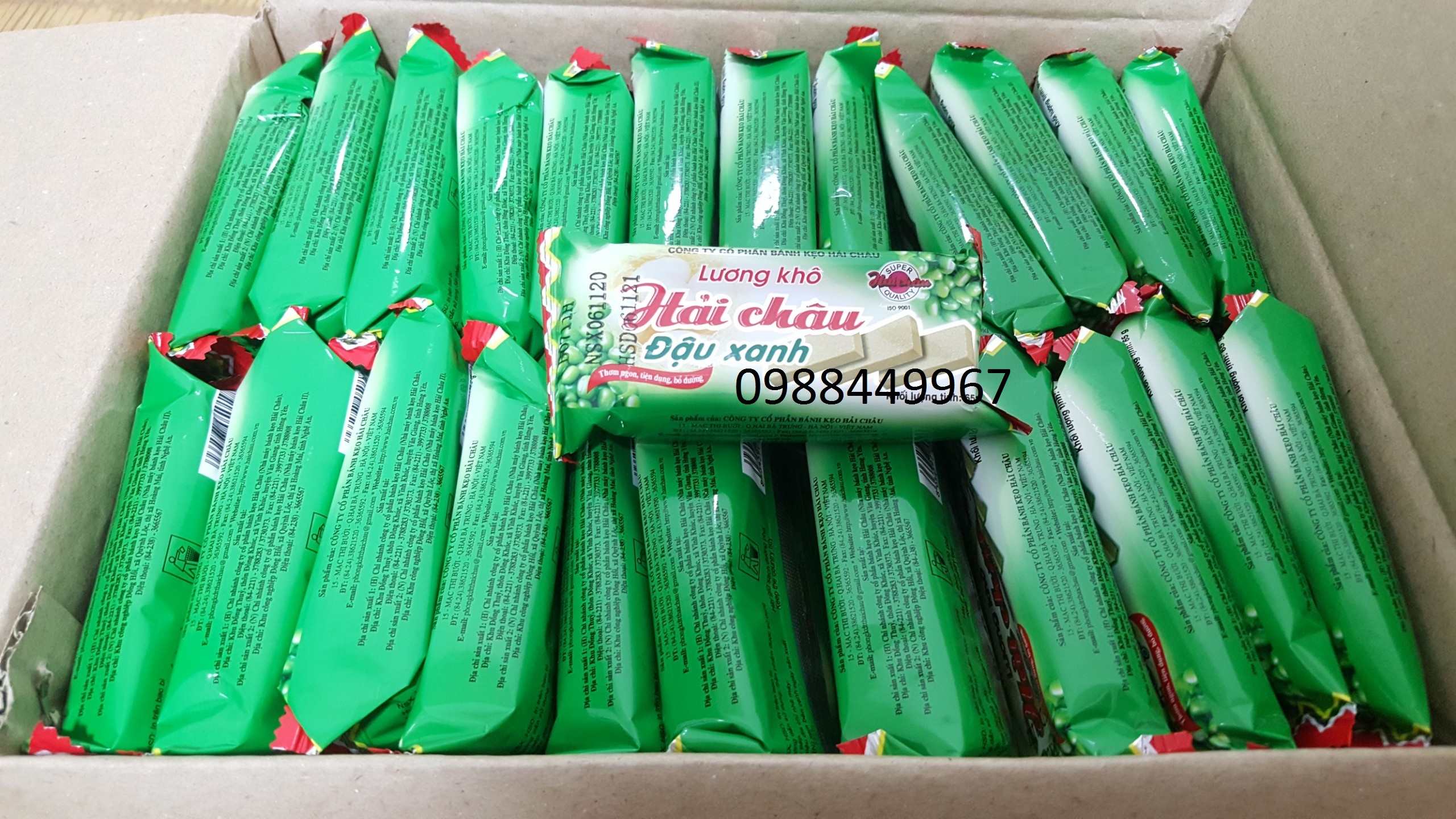 Lương khô Hải Châu - Thùng 100 gói x 65gr vị đậu xanh