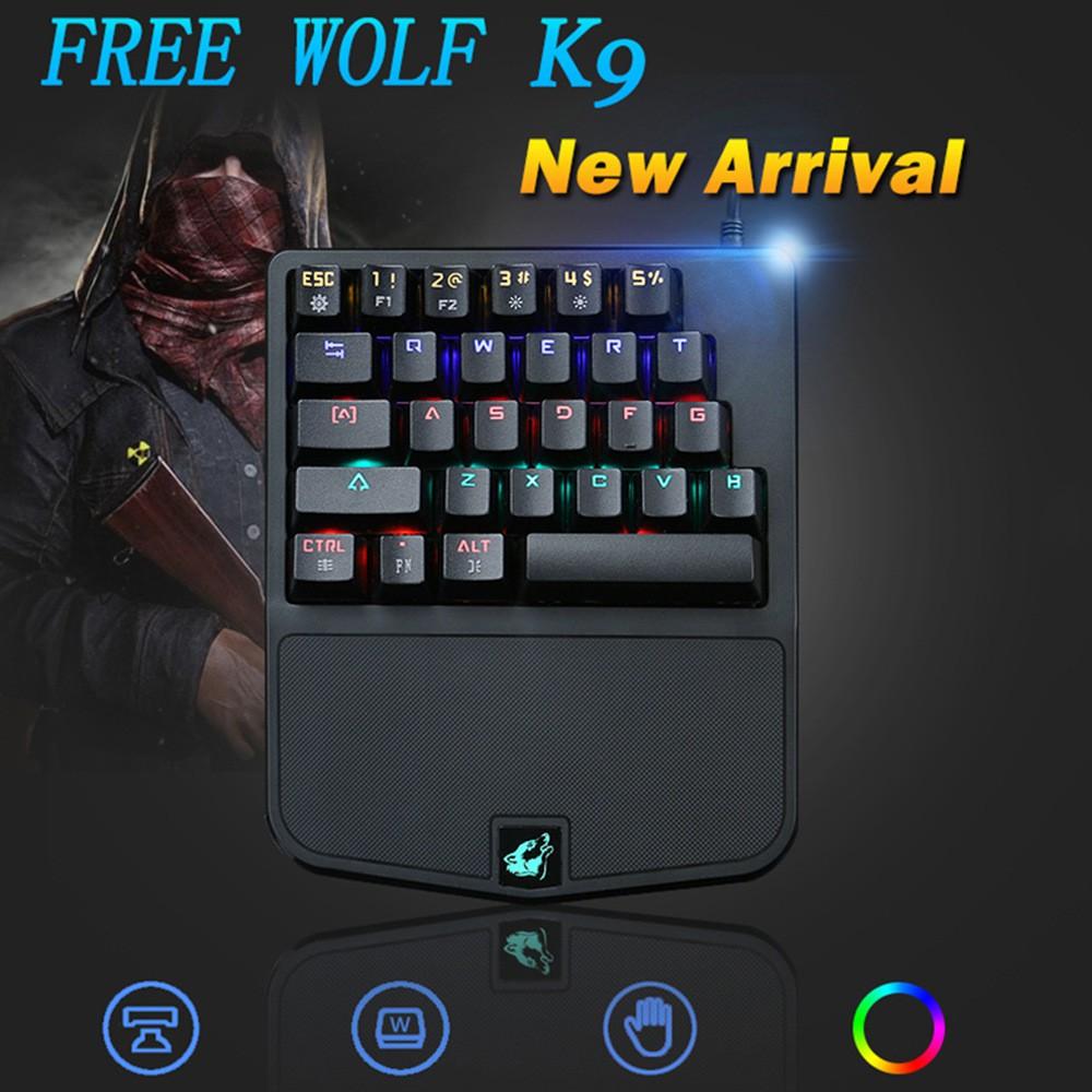 (xã kho 3 ngày) Bàn Phím Cơ 1 Tay Free Wolf K9 Chuyên Game 28 Phím