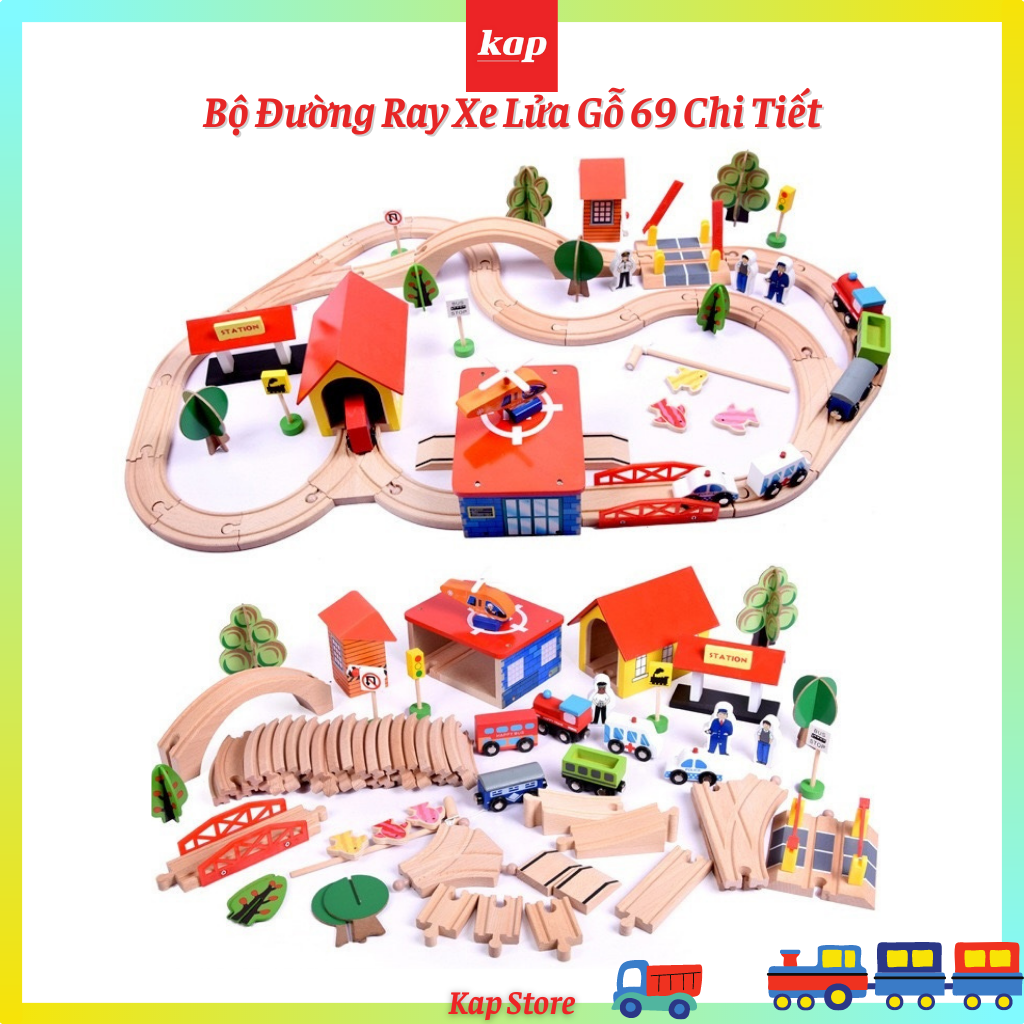 [HCM]Mô hình đường ray xe lửa gỗ thành phố 69 chi tiết chất lượng cao