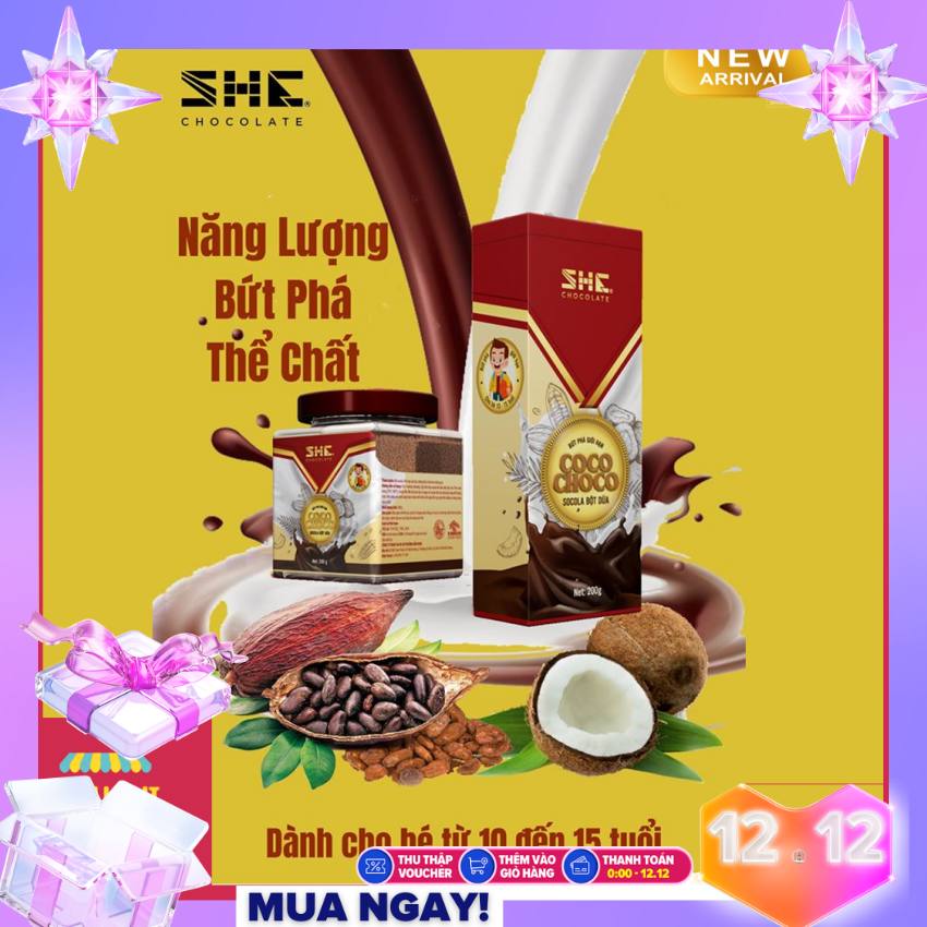 [HOT for KIDS]Socola bột dừa SHE Bức Phá Giới Hạn 9+ Hũ 200gr, thức uống dinh dưỡng cho trẻ từ 9-15 tuổi,bột milo cung cấp năng lượng, bột sô cô la nguyên chất cho bé,bột cacao nguyên chất Siêu Thị Gia Đình Là Số 1