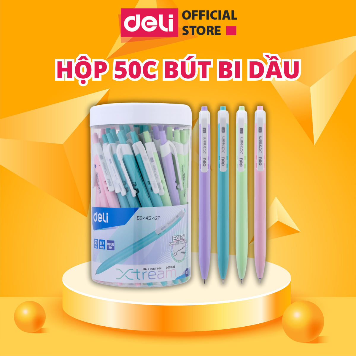 Bộ Bút Bi Dầu Deli 0.7mm Đầu Bấm - Hộp 50 Chiếc - Mực Đậm, Đường Nét Mịn Màng, Độ Bền Cao - Thiết Kế Thân Bút Chắc Chắn, Thoải Mái Khi Cầm Nắm - Lý Tưởng Cho Văn Phòng, Học Tập, và Sử Dụng Hàng Ngày
