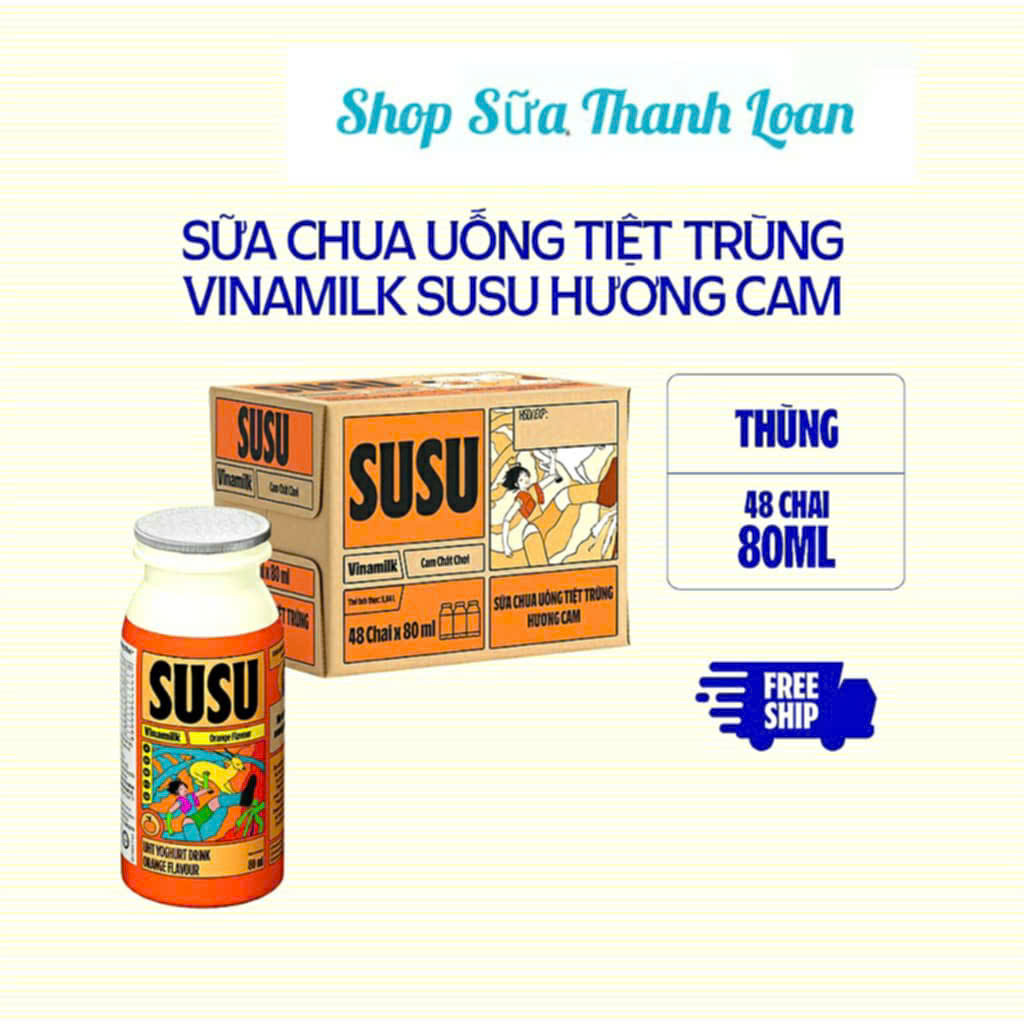 Thùng 48 chai sữa chua uống vinamilk susu hương cam 80ml.