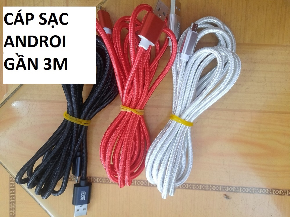 Cáp sạc androi bọc dù siêu bền dài gần 3m